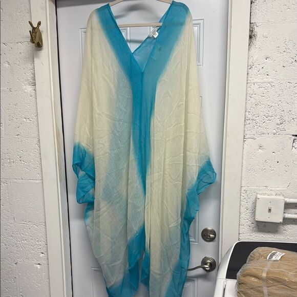 Blue and Cream Sheer Kaftan ONE SIZE - NWT - Subtle Luxury - Picture 1 of 2